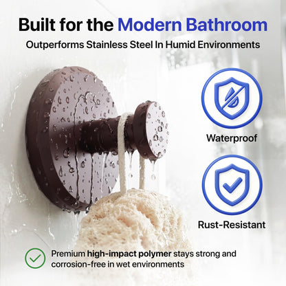 HOME SO Suction Cup Hooks for Shower & Bathroom Towel Holder 2-Pack Black | Waterproof Rustproof Organizer Hook Hanging Loofah Robe Coat Bath Accessories on Tile Glass Door Mirror + Optional 3M Disc