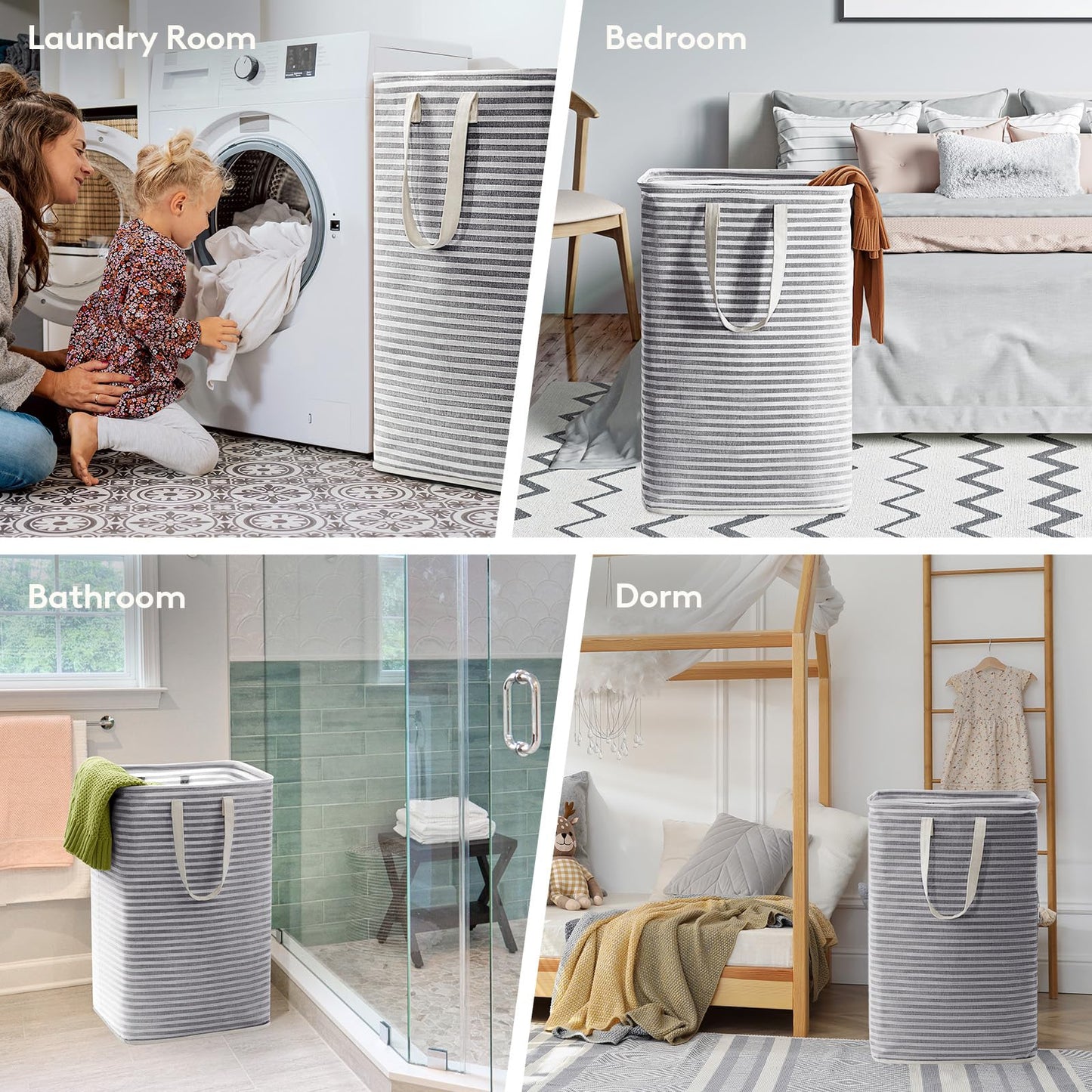 Lifewit 2 Pack Laundry Basket 80L Each, Collapsible Clothes Hamper with Reinforced Handles, Freestanding Waterproof Design for Bedroom and Laundry Room, Grey 160L Total