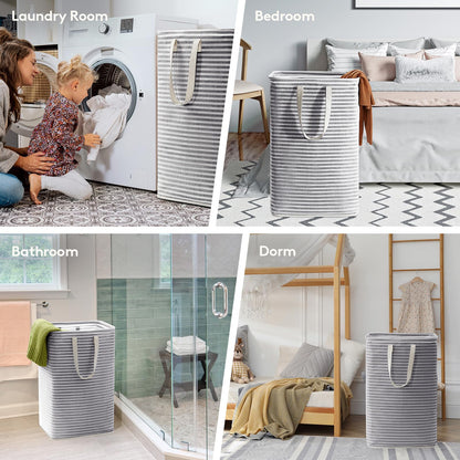 Lifewit 2 Pack Laundry Basket 80L Each, Collapsible Clothes Hamper with Reinforced Handles, Freestanding Waterproof Design for Bedroom and Laundry Room, Grey 160L Total