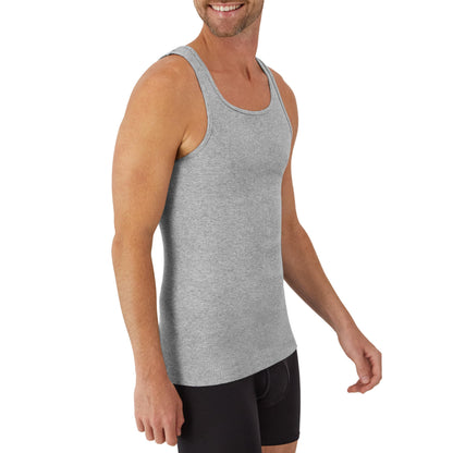 Hanes Men's Tank Undershirt Pack, Cotton Tank Undershirt, Moisture-Wicking, Breathable, White or Grey/Black, Multi-Pack