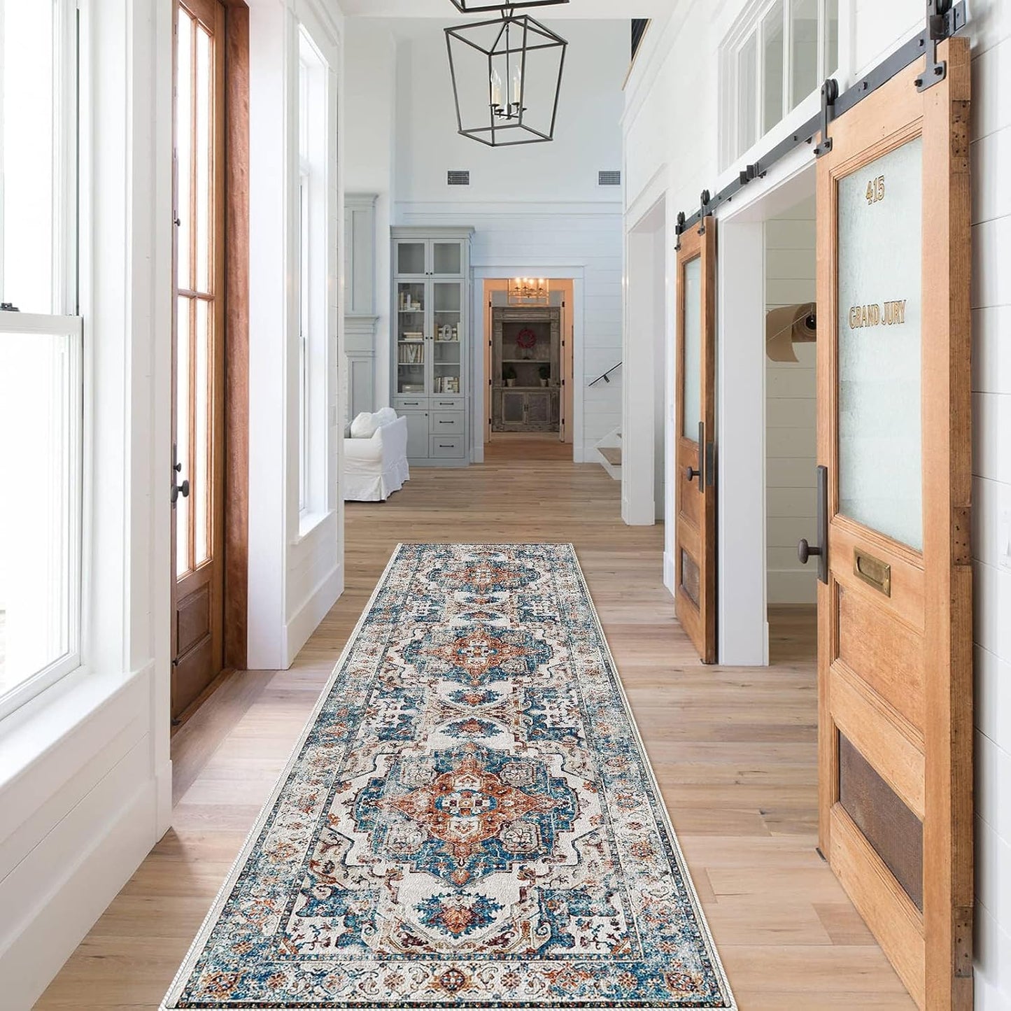 2x6 Hallway Washable Runner Rug : Vintage Soft Kitchen Laundry Runner with Non Slip Backing Farmhouse Entryway Living Room Floor Mat Stain Resistant Carpet for Bedroom Bathroom Distressed Beside Rug