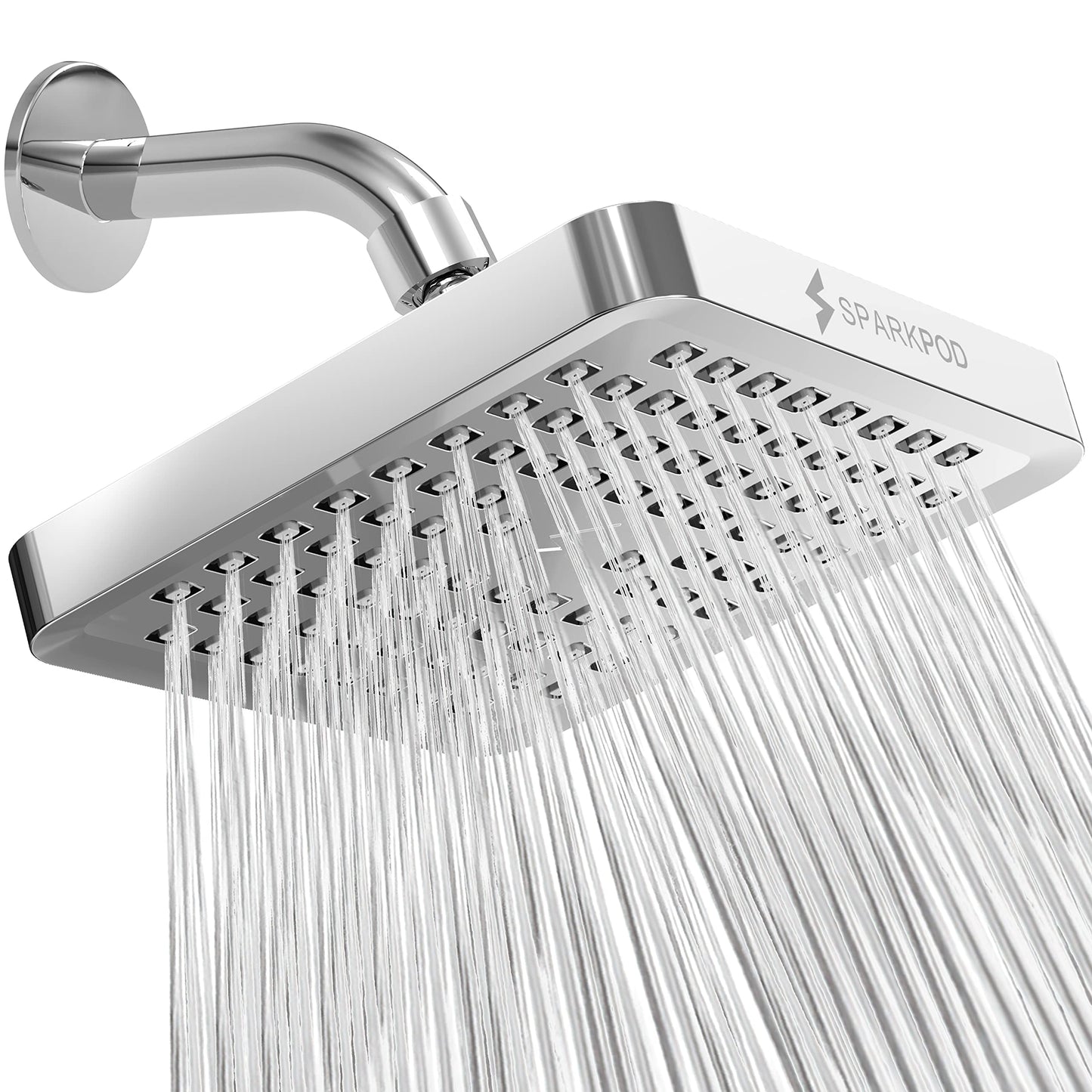 SparkPod Rain Shower Head, 6 Inch Round, Luxury Polished Chrome Finish | High Pressure Shower Heads, 90 Nozzles, Adjustable Showerhead, No Tools Needed, Universal Connection