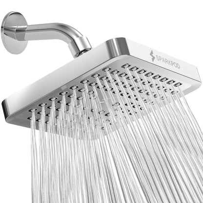 SparkPod Rain Shower Head, 6 Inch Round, Luxury Polished Chrome Finish | High Pressure Shower Heads, 90 Nozzles, Adjustable Showerhead, No Tools Needed, Universal Connection