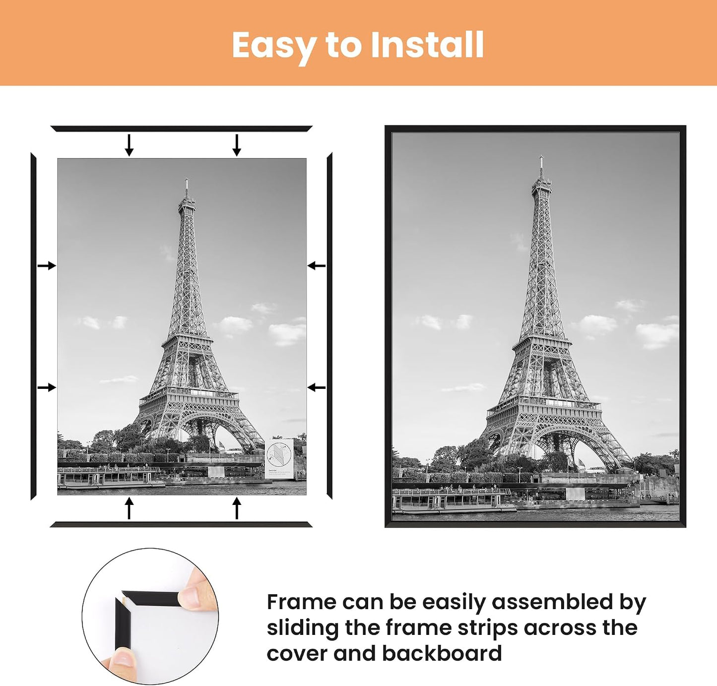 upsimples 12x16 Poster Frame, Easy Slide-In Assembly, Black, 3 Pack | Gallery Wall 12 x 16 Picture Frames Set for Family, Wedding, Christmas, Easy to Change Photos