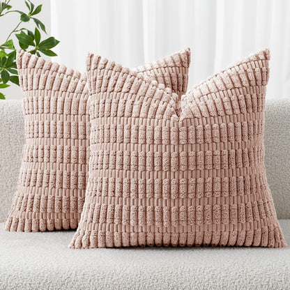 MIULEE Corduroy Decorative Throw Pillow Covers 18x18 Aqua Green Pack of 2 | Soft Boho Striped Pillow Covers Modern Farmhouse Home Decor For Sofa Living Room Couch Bed