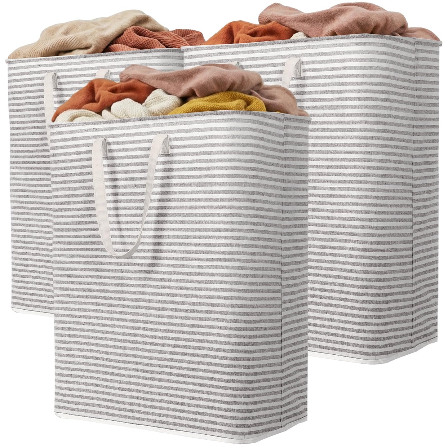 Lifewit 2 Pack Laundry Basket 80L Each, Collapsible Clothes Hamper with Reinforced Handles, Freestanding Waterproof Design for Bedroom and Laundry Room, Grey 160L Total