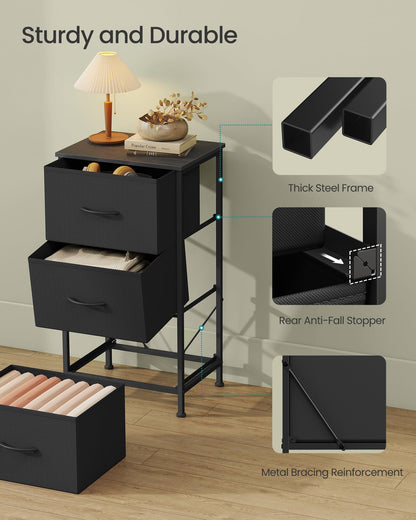 SONGMICS BELLAH Collection - Dresser for Bedroom, Chest of Drawers, Storage Organizer Unit, Closet, Entryway, Steel, 4 Drawers, Modern, Ink Black and Ebony Black ULGS314B01S