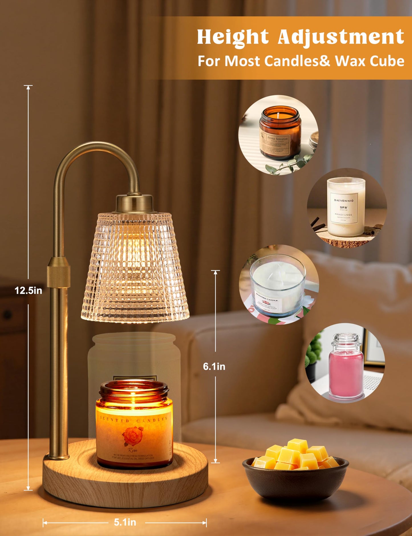 Candle Warmer Lamp with Timer Home Decor Birthday Gifts for Women | Dimmable Candle Warmer for Jar Candles, Height Adjustable Wax Melts Warmer,Room Decor House Warming Gifts New