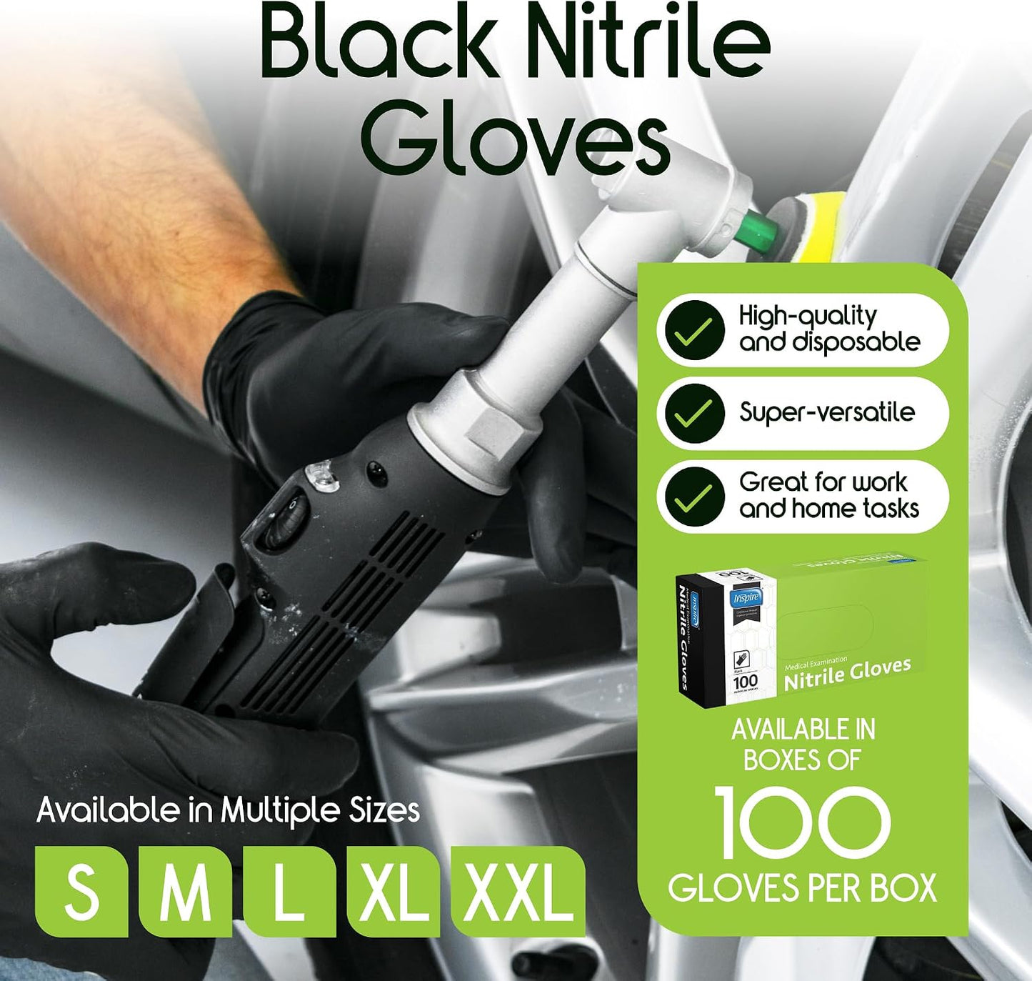 Inspire Black Nitrile Disposable Gloves | 4.5 Nitrile Disposable Safety Medical Cooking Cleaning Gloves