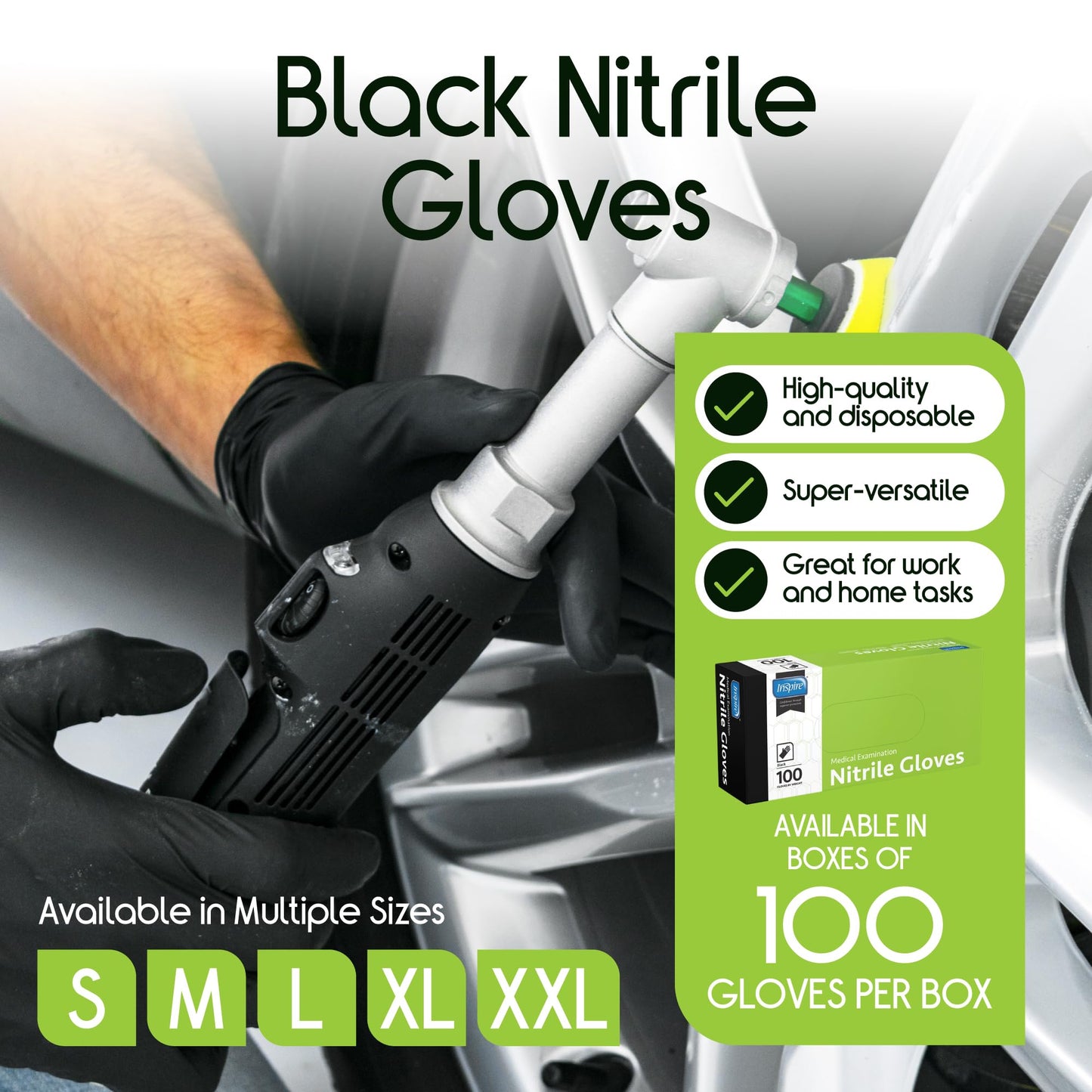 Inspire Black Nitrile Disposable Gloves | 4.5 Nitrile Disposable Safety Medical Cooking Cleaning Gloves