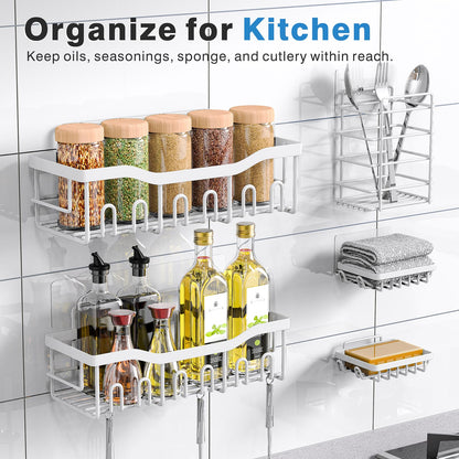 EUDELE Adhesive Shower Caddy, 5 Pack Rustproof Stainless Steel Bath Organizers With Large Capacity, No Drilling Shelves for Bathroom Storage & Home Decor