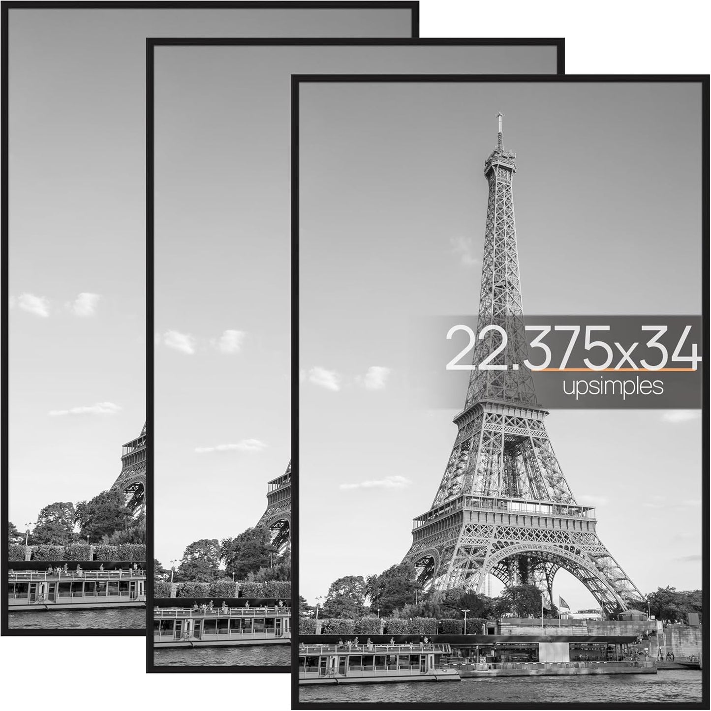 upsimples 12x16 Poster Frame, Easy Slide-In Assembly, Black, 3 Pack | Gallery Wall 12 x 16 Picture Frames Set for Family, Wedding, Christmas, Easy to Change Photos