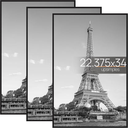 upsimples 12x16 Poster Frame, Easy Slide-In Assembly, Black, 3 Pack | Gallery Wall 12 x 16 Picture Frames Set for Family, Wedding, Christmas, Easy to Change Photos