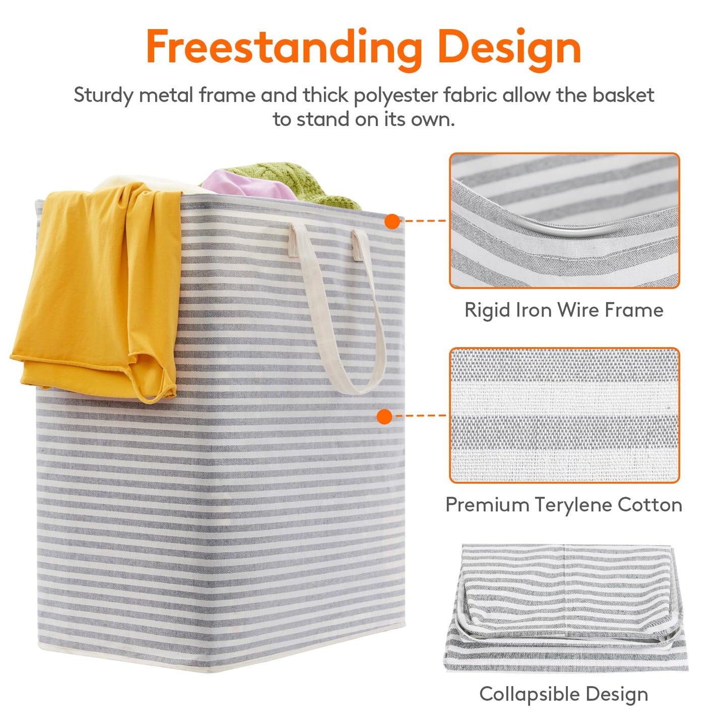 Lifewit 2 Pack Laundry Basket 80L Each, Collapsible Clothes Hamper with Reinforced Handles, Freestanding Waterproof Design for Bedroom and Laundry Room, Grey 160L Total