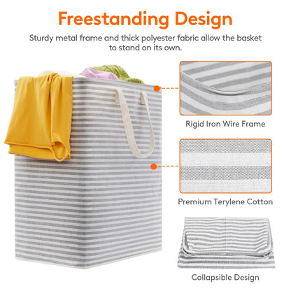 Lifewit 2 Pack Laundry Basket 80L Each, Collapsible Clothes Hamper with Reinforced Handles, Freestanding Waterproof Design for Bedroom and Laundry Room, Grey 160L Total