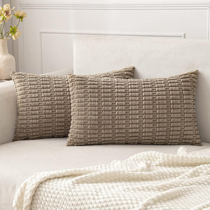 MIULEE Corduroy Decorative Throw Pillow Covers 18x18 Aqua Green Pack of 2 | Soft Boho Striped Pillow Covers Modern Farmhouse Home Decor For Sofa Living Room Couch Bed