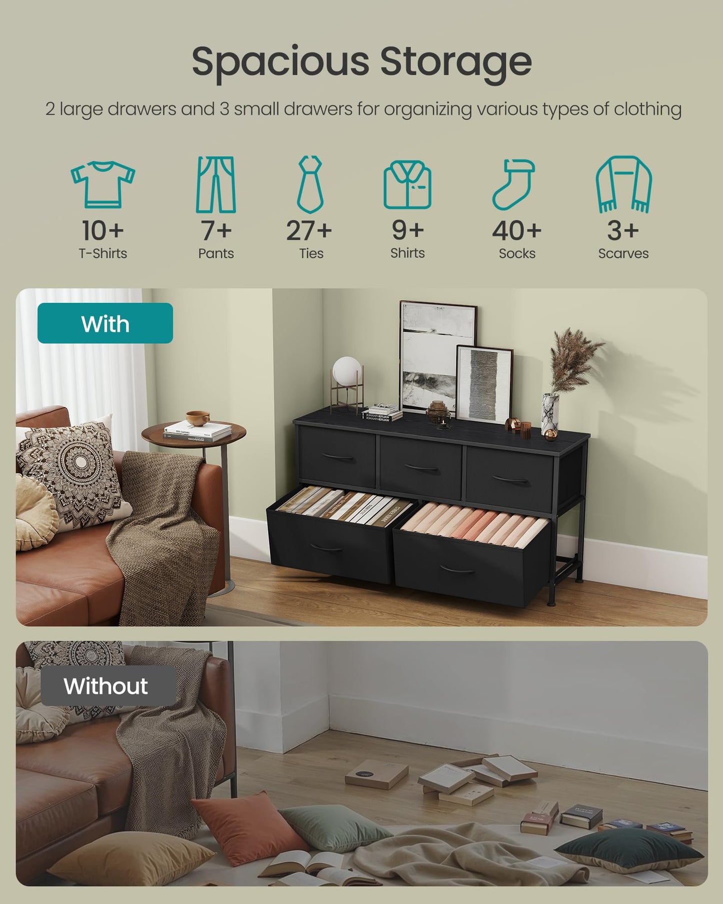 SONGMICS BELLAH Collection - Dresser for Bedroom, Chest of Drawers, Storage Organizer Unit, Closet, Entryway, Steel, 4 Drawers, Modern, Ink Black and Ebony Black ULGS314B01S