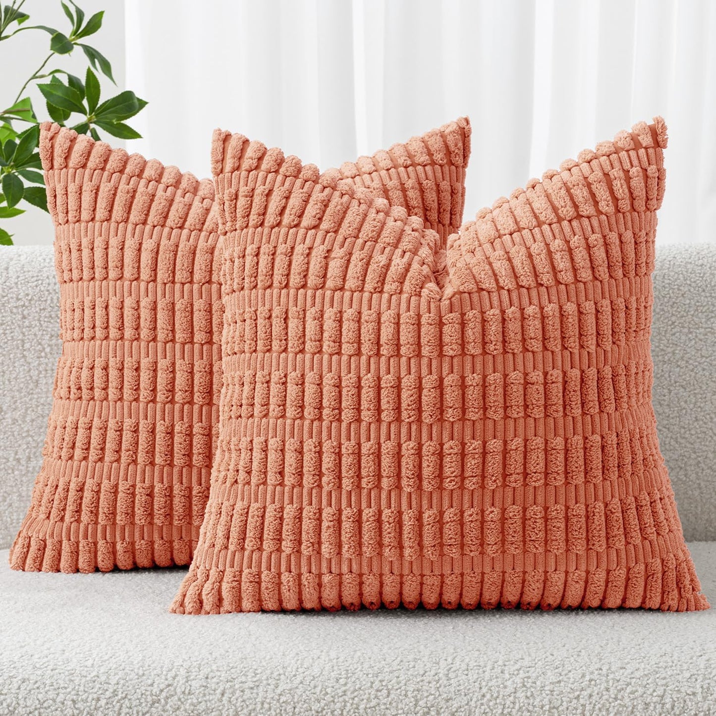 MIULEE Corduroy Decorative Throw Pillow Covers 18x18 Aqua Green Pack of 2 | Soft Boho Striped Pillow Covers Modern Farmhouse Home Decor For Sofa Living Room Couch Bed