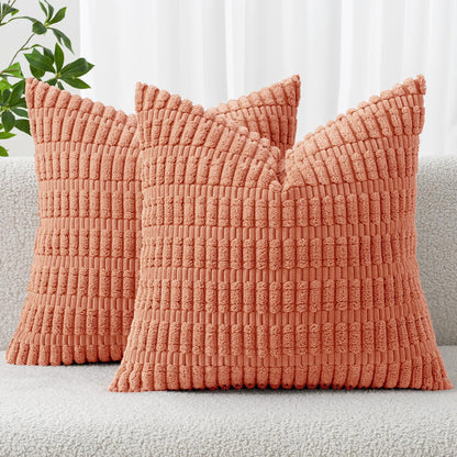 MIULEE Corduroy Decorative Throw Pillow Covers 18x18 Aqua Green Pack of 2 | Soft Boho Striped Pillow Covers Modern Farmhouse Home Decor For Sofa Living Room Couch Bed