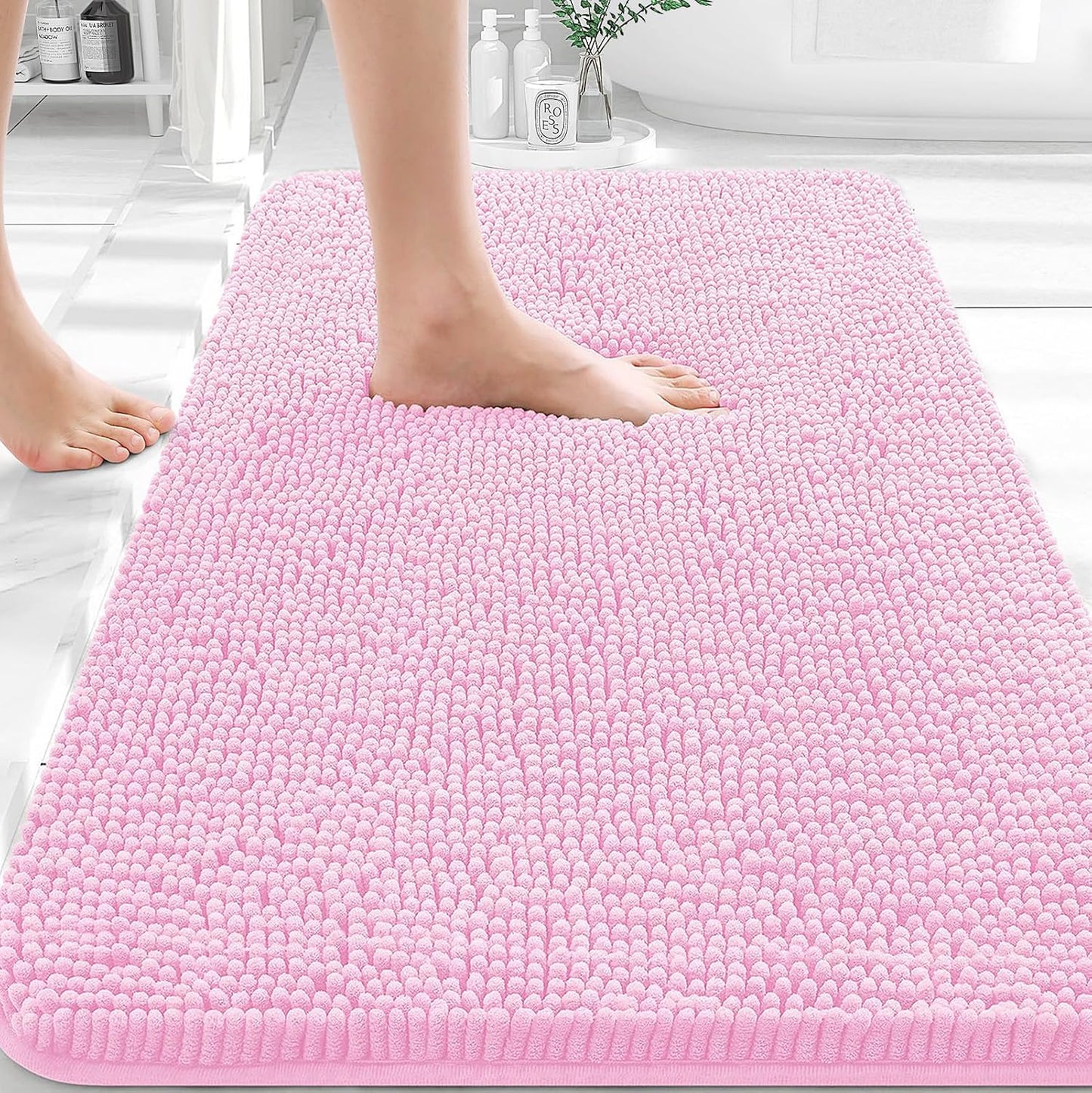 OLANLY Bathroom Rugs 30x20, Extra Soft Absorbent Chenille Bath Rugs | Grey, Quick-Drying Rubber Backing, Machine Washable Bath Mat for Bathroom Floor, Tub and Shower, Home Decor Accessories