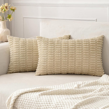 MIULEE Corduroy Decorative Throw Pillow Covers 18x18 Aqua Green Pack of 2 | Soft Boho Striped Pillow Covers Modern Farmhouse Home Decor For Sofa Living Room Couch Bed