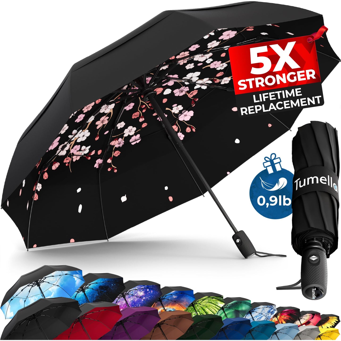 Strongest Windproof Travel Umbrella (Compact, 100MPH Wind-Tested), Light, Portable, One-Handed Use, Automatic Folding Rain Umbrella, Durable, Premium Grip, Fits Car & Backpack