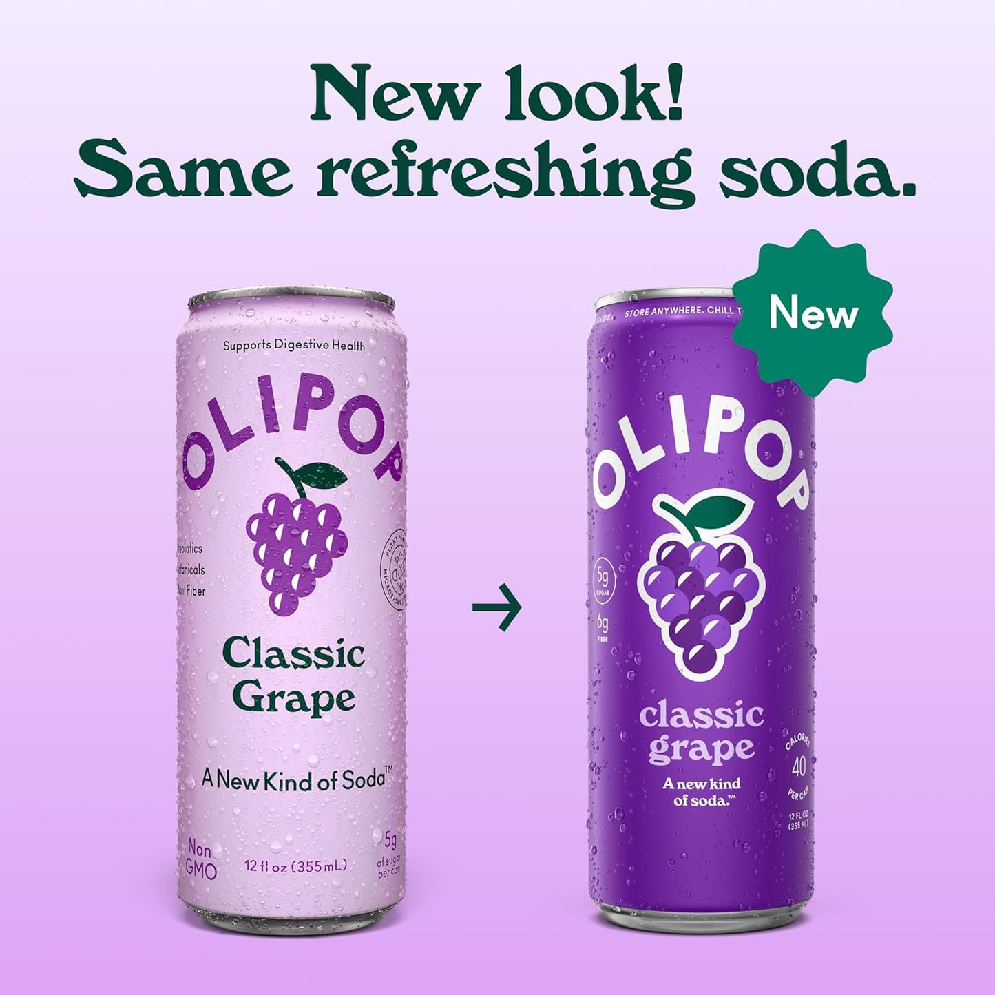 OLIPOP 6g Fiber Prebiotic Soda, Classic Grape, 12 fl oz, 12Pack Skinny | Shelf Stable Prebiotic Soda (Skinny), 6g Fiber, 5g Sugar, Digestive Health Support, Prebiotics & Botanicals, Gluten Free