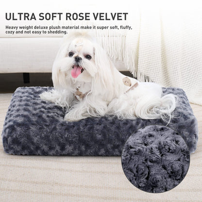 KSIIA Washable Dog Bed Medium Size Dog Crate Bed Plush Pet Mat 35"x23" Gray | Deluxe Plush Comfy Kennel Pad, Anti-Slip Bottom,Deep Sleeping Mat for Medium Dogs,Machine Washable for Easy Cleaning