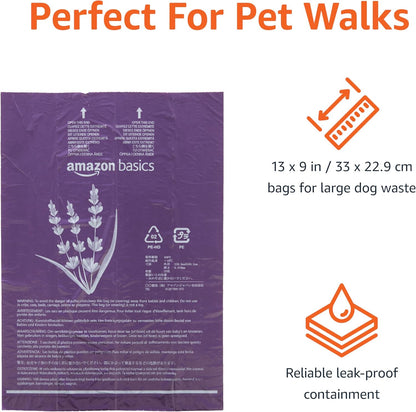 Amazon Basics Dog Poop Leak Proof Bags with Dispenser and Leash Clip, Unscented, 13" x 9" Large Size, 300 Count