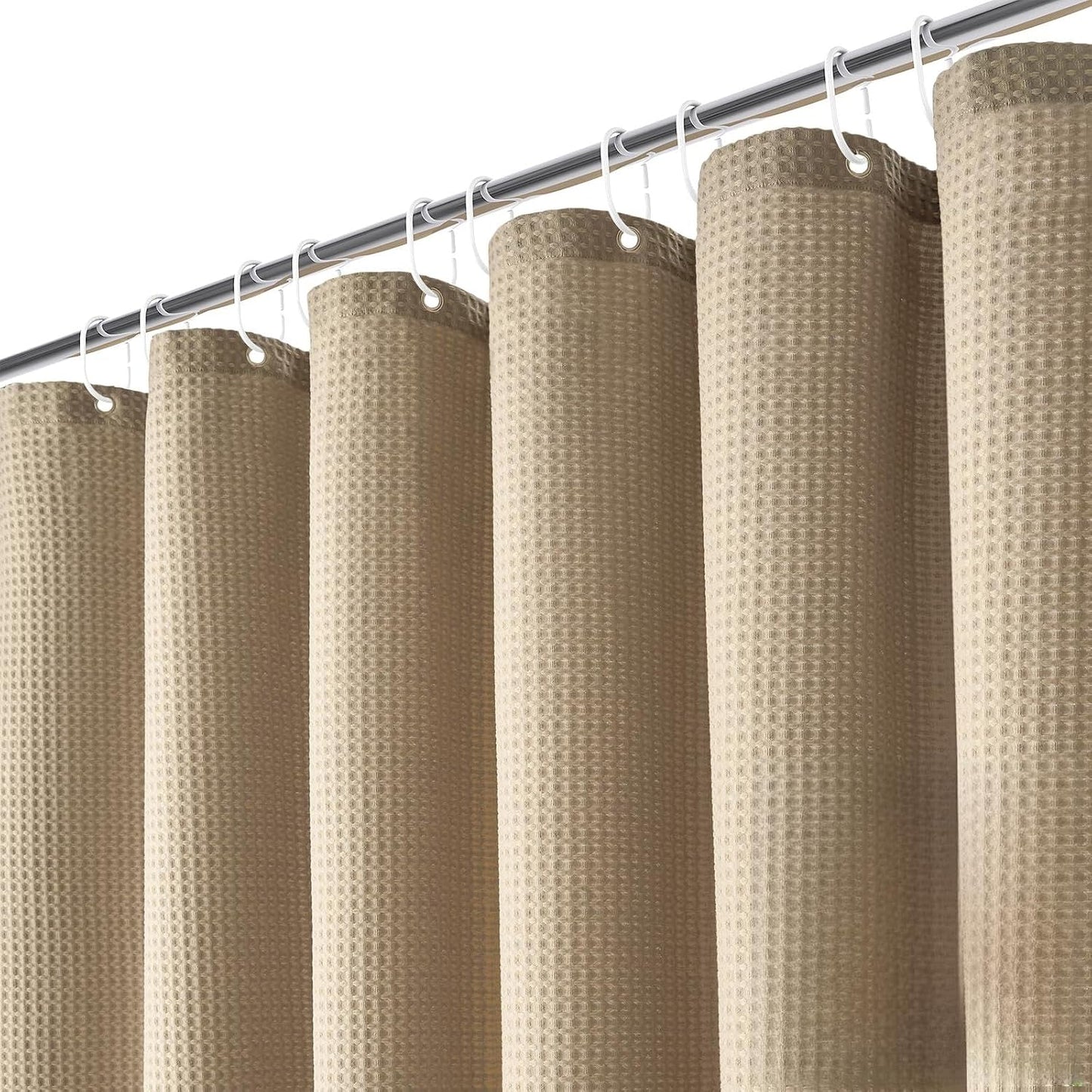 Waffle Shower Curtain 256 GSM Heavy Duty Fabric 72"x72" Dark Green | Thick Textured Cloth, Weighted Hem, Water Repellent Washable, Hotel Luxury Polyester Shower Curtain Set for Bathroom 12 Hooks