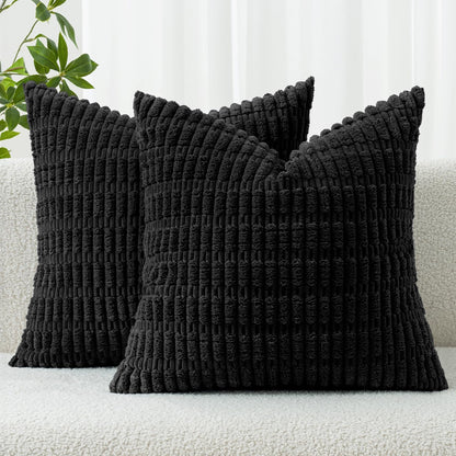MIULEE Corduroy Decorative Throw Pillow Covers 18x18 Aqua Green Pack of 2 | Soft Boho Striped Pillow Covers Modern Farmhouse Home Decor For Sofa Living Room Couch Bed