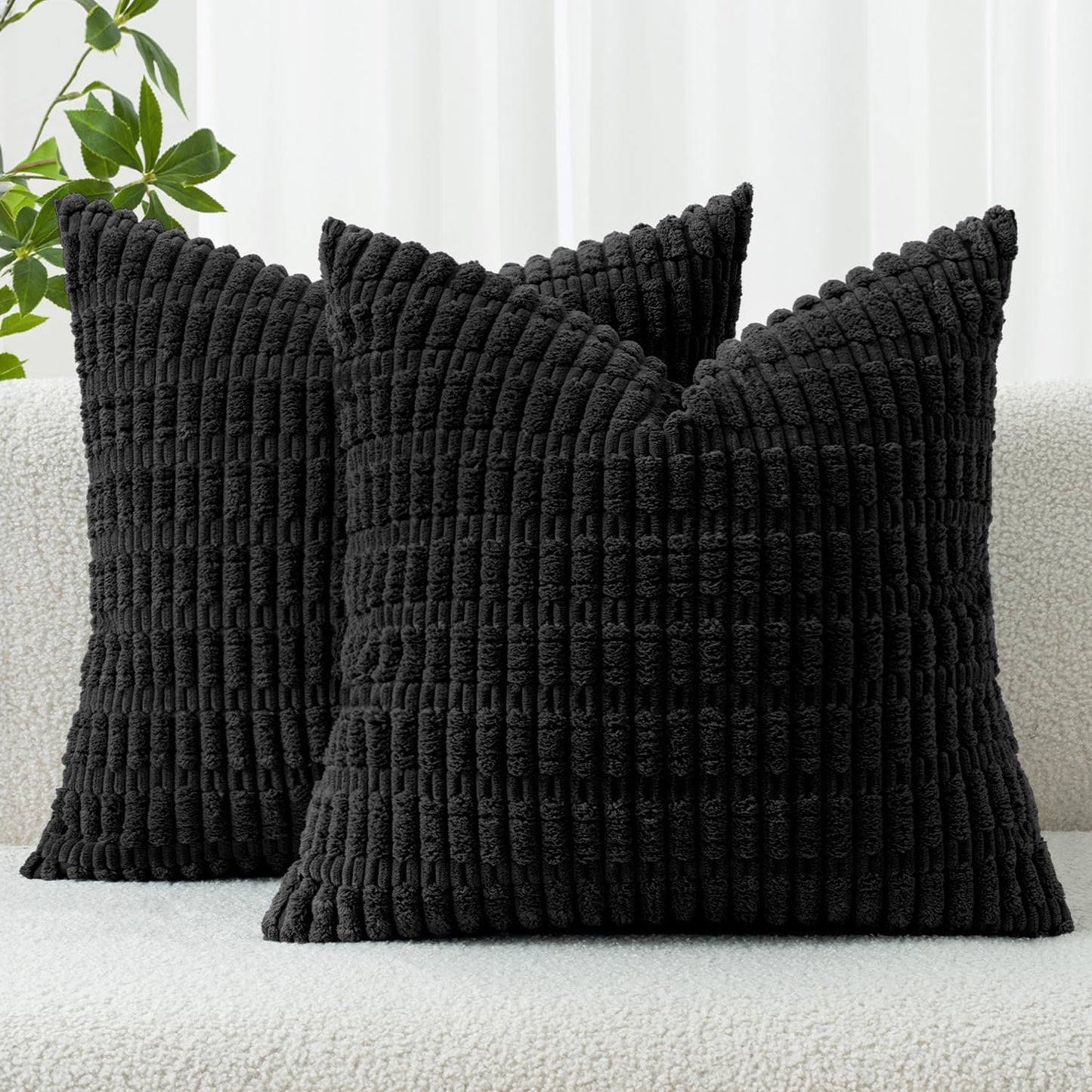 MIULEE Corduroy Decorative Throw Pillow Covers 18x18 Aqua Green Pack of 2 | Soft Boho Striped Pillow Covers Modern Farmhouse Home Decor For Sofa Living Room Couch Bed