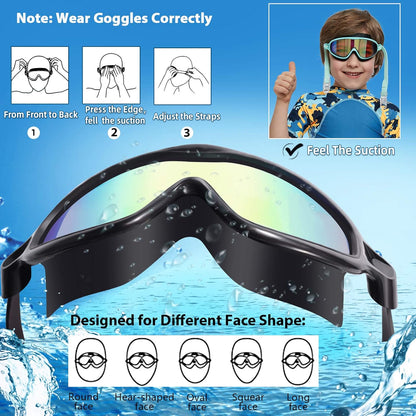 Seago Swim Goggles 2 Pack Anti-Fog Anti-UV Wide View Swimming Goggles for Kids 3-14