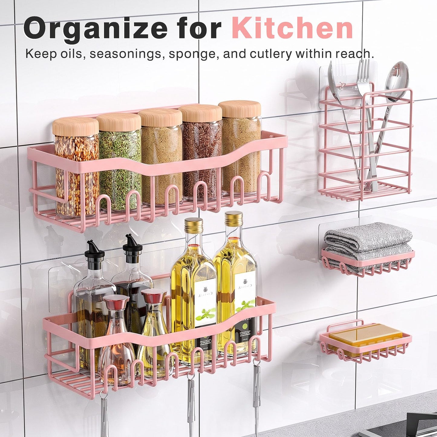EUDELE Adhesive Shower Caddy, 5 Pack Rustproof Stainless Steel Bath Organizers With Large Capacity, No Drilling Shelves for Bathroom Storage & Home Decor