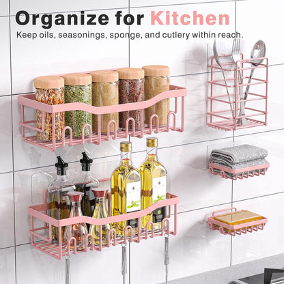 EUDELE Adhesive Shower Caddy, 5 Pack Rustproof Stainless Steel Bath Organizers With Large Capacity, No Drilling Shelves for Bathroom Storage & Home Decor