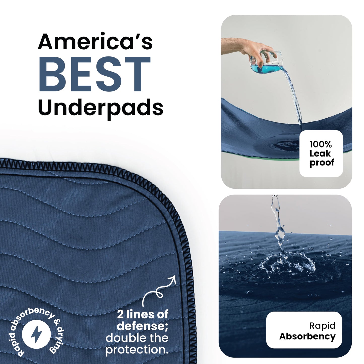 IMPROVIA® Washable Underpads, 34" x 36" (Pack of 4) - Heavy Absorbency Reusable Bedwetting Incontinence Pads for Kids, Adults, Elderly, and Pets - Waterproof Protective Pad for Bed, Couch, Sofa, Floor