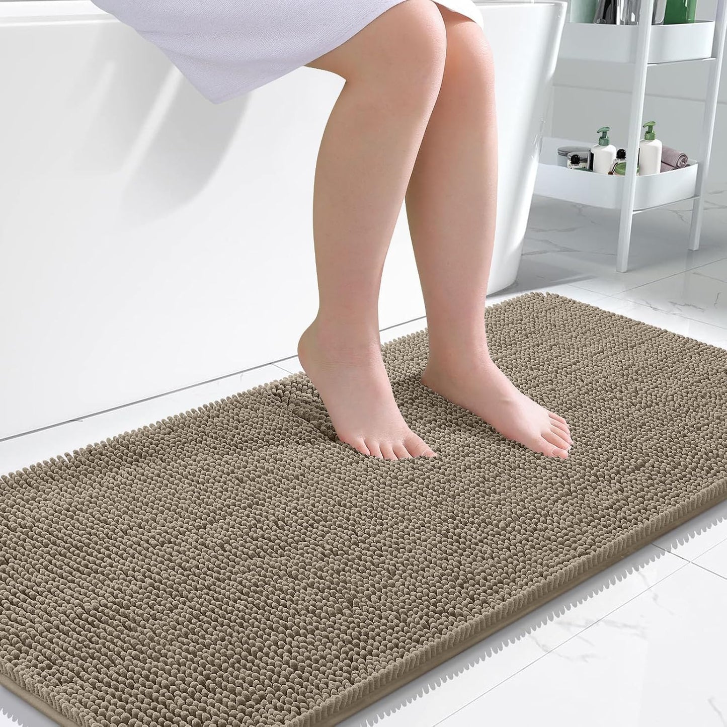 OLANLY Bathroom Rugs 30x20, Extra Soft Absorbent Chenille Bath Rugs | Grey, Quick-Drying Rubber Backing, Machine Washable Bath Mat for Bathroom Floor, Tub and Shower, Home Decor Accessories