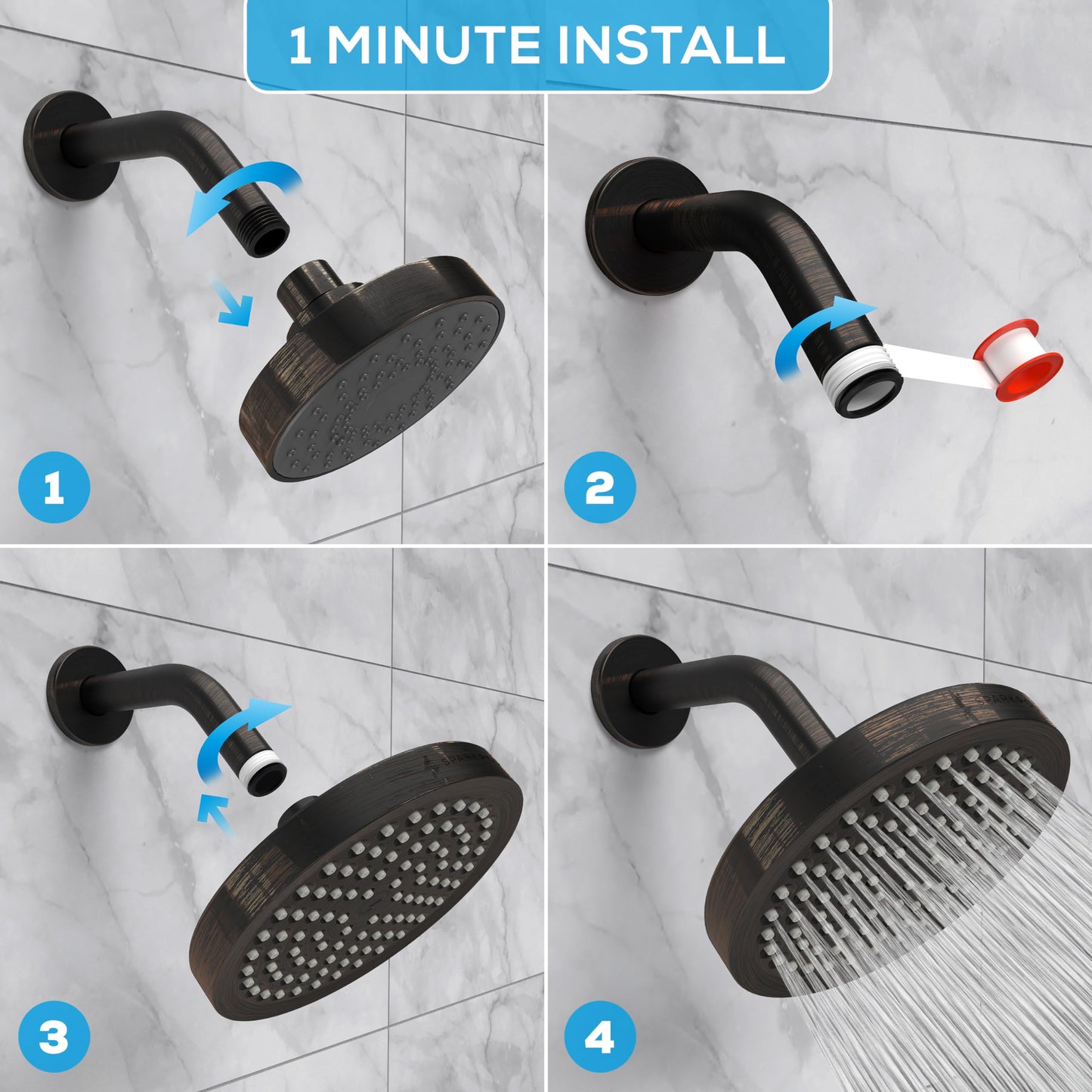 SparkPod Rain Shower Head, 6 Inch Round, Luxury Polished Chrome Finish | High Pressure Shower Heads, 90 Nozzles, Adjustable Showerhead, No Tools Needed, Universal Connection
