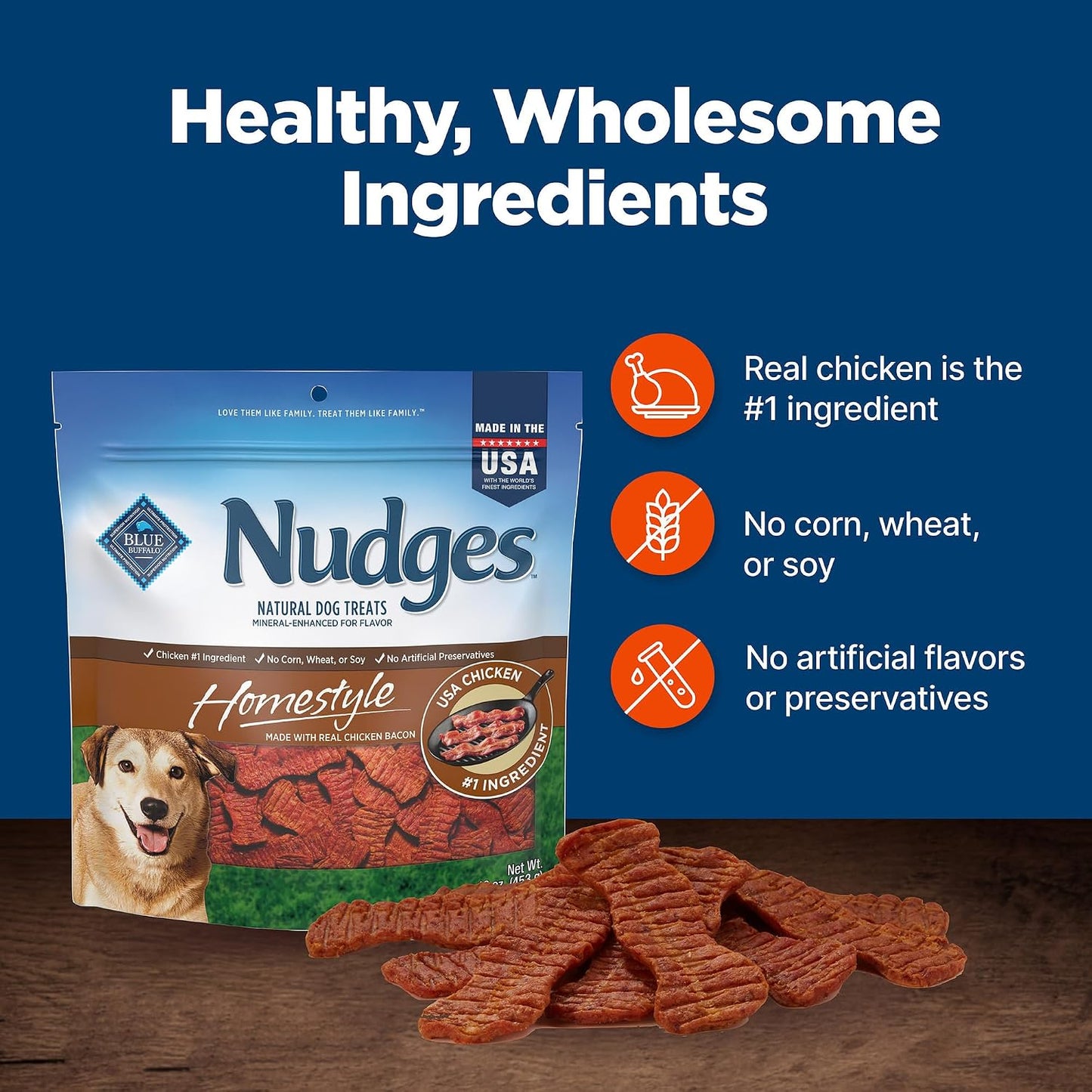 Blue Buffalo Nudges Homestyle Chicken Dog Treats, 16 oz | Real Chicken First, with Peas & Carrots, Made in the USA, No Corn, Wheat, or Soy