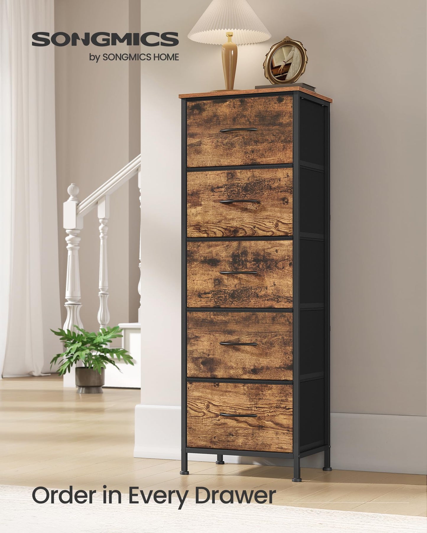 SONGMICS BELLAH Collection - Dresser for Bedroom, Chest of Drawers, Storage Organizer Unit, Closet, Entryway, Steel, 4 Drawers, Modern, Ink Black and Ebony Black ULGS314B01S