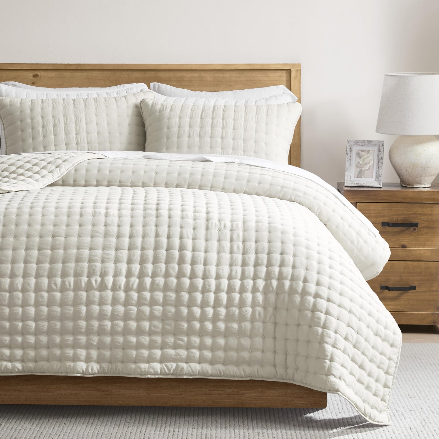 WDCOZY Beige King Size Quilt Bedding Sets with Pillow Shams, Tan Cream Lightweight Bedspread Coverlet, Quilted Blanket Thin Comforter Bed Cover, All Season Summer Spring, 3 Pieces, 104x90 inches