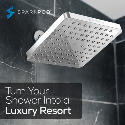 SparkPod Rain Shower Head, 6 Inch Round, Luxury Polished Chrome Finish | High Pressure Shower Heads, 90 Nozzles, Adjustable Showerhead, No Tools Needed, Universal Connection