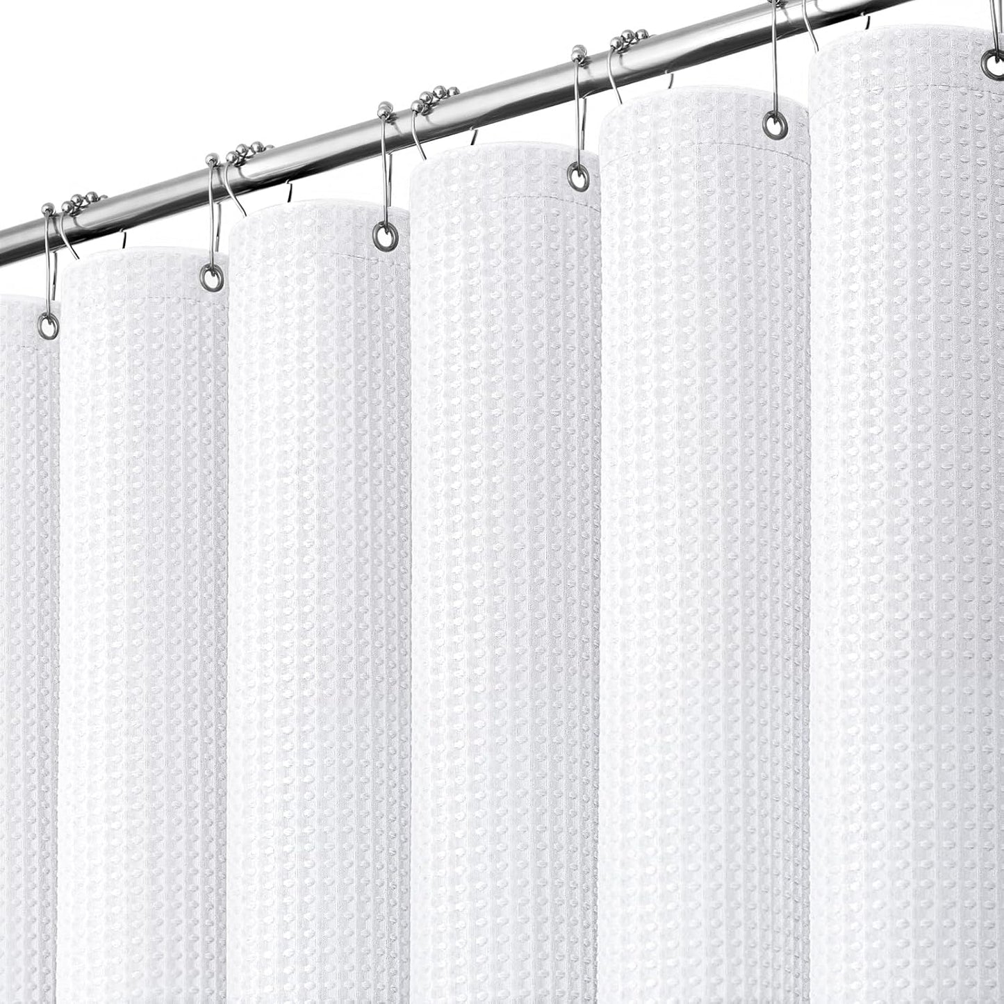 Waffle Shower Curtain 256 GSM Heavy Duty Fabric 72"x72" Dark Green | Thick Textured Cloth, Weighted Hem, Water Repellent Washable, Hotel Luxury Polyester Shower Curtain Set for Bathroom 12 Hooks