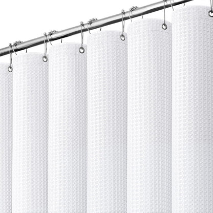 Waffle Shower Curtain 256 GSM Heavy Duty Fabric 72"x72" Dark Green | Thick Textured Cloth, Weighted Hem, Water Repellent Washable, Hotel Luxury Polyester Shower Curtain Set for Bathroom 12 Hooks