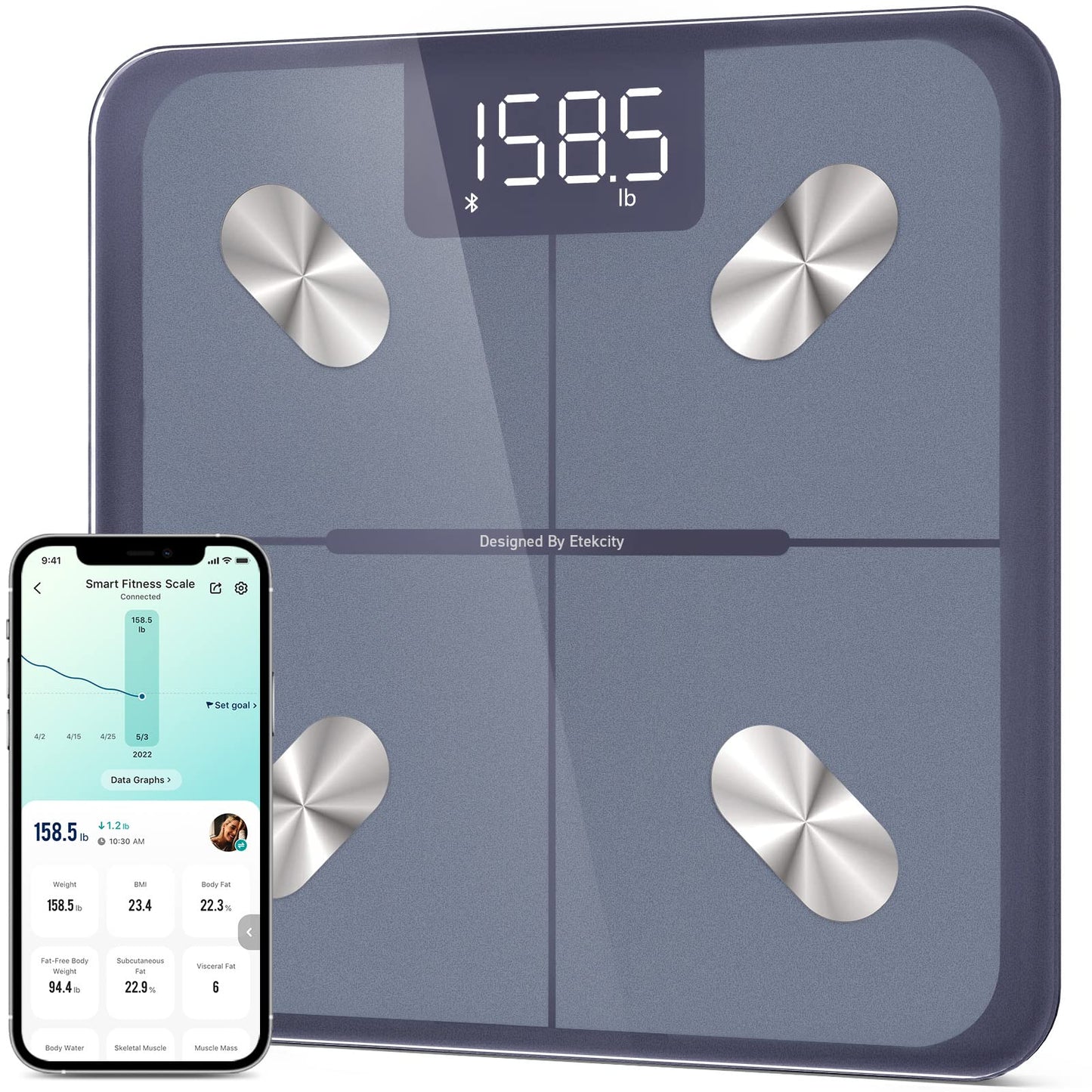 Etekcity Smart Scale for Body Weight, Body Fat and BMI, FSA Eligible | HSA Eligible, Bathroom Scale with Muscle Mass, Accurate Bluetooth App Sync, LED Display and Tempered Glass