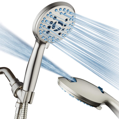 AquaCare 8-mode High Pressure Handheld Shower Head with 2-mode Power Wash | Stay Clean Nozzles, Dual Power Wash for Tub, Tile & Pets, Long 6 ft. Stainless Steel Hose, Wall & Overhead Brackets / Chrome