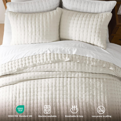 WDCOZY Beige King Size Quilt Bedding Sets with Pillow Shams, Tan Cream Lightweight Bedspread Coverlet, Quilted Blanket Thin Comforter Bed Cover, All Season Summer Spring, 3 Pieces, 104x90 inches
