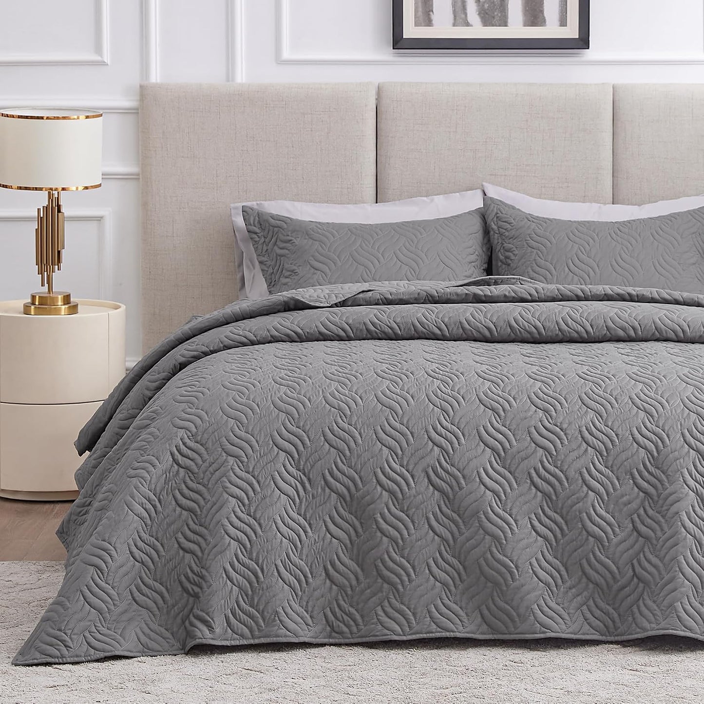 Love's cabin Quilts for Queen Bed Blue Bedspreads - Soft Bed Summer Lightweight Bedspread Comforter - Modern Style Coin Pattern Coverlet for All Season - 3 Pieces (1 Quilt, 2 Pillow Shams)