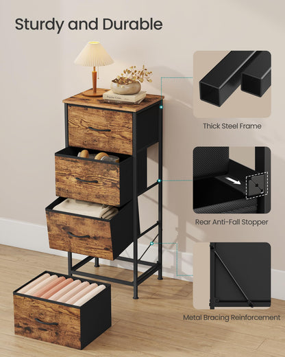 SONGMICS BELLAH Collection - Dresser for Bedroom, Chest of Drawers, Storage Organizer Unit, Closet, Entryway, Steel, 4 Drawers, Modern, Ink Black and Ebony Black ULGS314B01S
