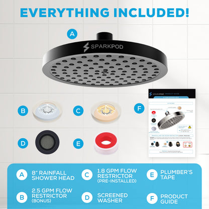SparkPod Rain Shower Head, 6 Inch Round, Luxury Polished Chrome Finish | High Pressure Shower Heads, 90 Nozzles, Adjustable Showerhead, No Tools Needed, Universal Connection